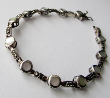 925 Sterling Zilver armband markaziet met 12 Opal Zee Abalon beschikbaar voor biedingen