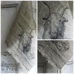 Stoere shabby linnen doek 45 x 45 cm. geit *Pronck & Praal*, Huis en Inrichting, Nieuw, Ophalen of Verzenden