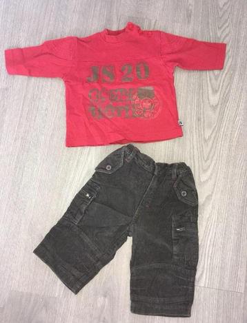 JUST SMALL Setje bruine rib broek en rood truitje , maat 62 beschikbaar voor biedingen