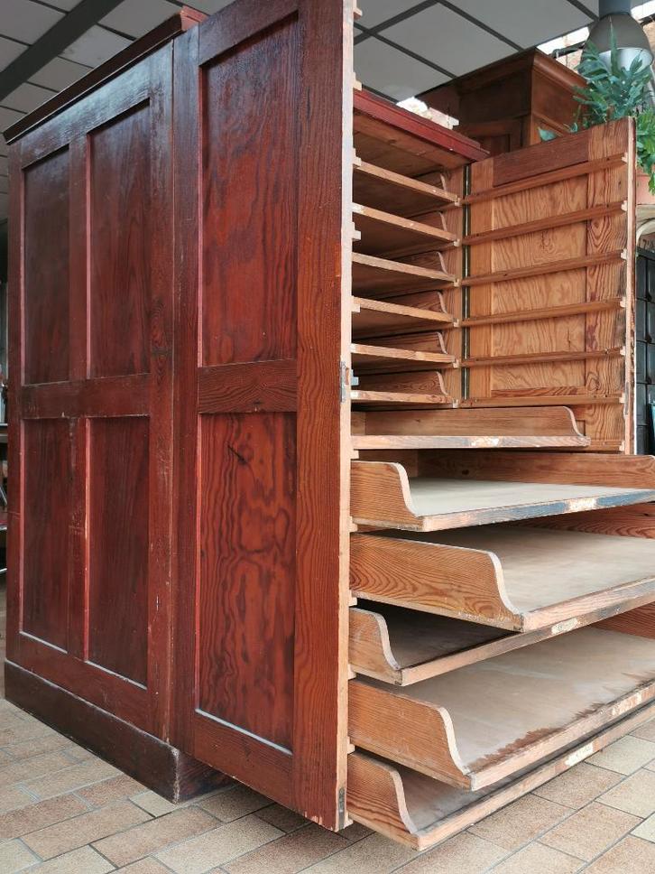 Antieke papierkast/tekeningenkast/architectenkast, Huis en Inrichting, Kasten | Roldeurkasten en Archiefkasten, Minder dan 100 cm