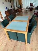 Eettafel uitschuifbaar, eventueel met 4 lederen stoelen, Ophalen, 200 cm of meer, 50 tot 100 cm, Zo goed als nieuw