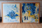 2 x olieschilderij van Juliette van Bavel , geel/ blauw, Ophalen