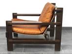 Vintage cognac lederen lounge fauteuil van Carl Straub, Gebruikt, Ophalen of Verzenden, 75 tot 100 cm, Brutalistisch, mid-century, vintage