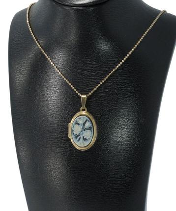 Foto medaillon 14k goud lagensteen camee ketting hanger dame beschikbaar voor biedingen