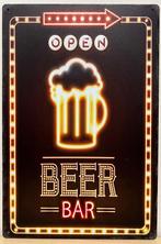 Beer bar open neon look reclamebord van metaal wandbord deco, Info@deconoord.nl, Deco Noord, Nieuw, Ophalen of Verzenden