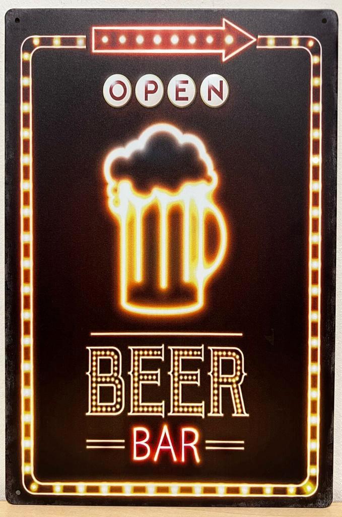 Beer bar open neon look reclamebord van metaal wandbord deco, Huis en Inrichting, Woonaccessoires | Wanddecoraties, Nieuw, Ophalen of Verzenden