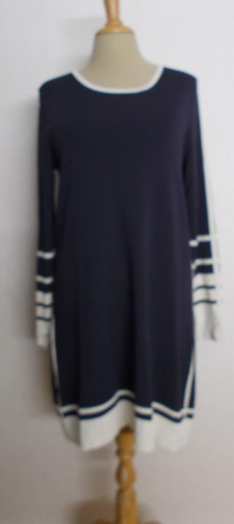 Sportieve donkerblauwe/witte stretch jurk! L, Kleding | Dames, Jurken, Zo goed als nieuw, Maat 42/44 (L), Blauw, Boven de knie