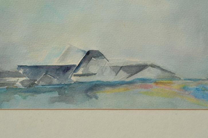 Fraaie aquarel gestileerd landschap/boerderij ipst., Antiek en Kunst, Kunst | Schilderijen | Abstract, Ophalen of Verzenden