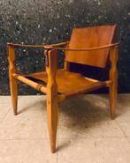 Safaristoel - beukenhout - rijtuigleer - mid century, Ophalen