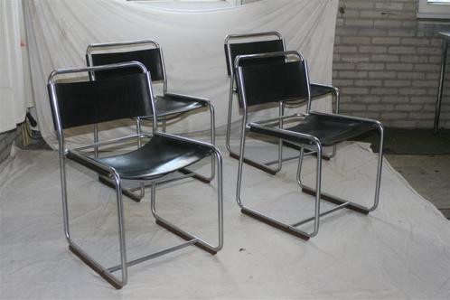 4 Vintage Bataille SE 18 Zwart Tuigleer 't Spectrum Stoelen, Huis en Inrichting, Stoelen, Zo goed als nieuw, Vier, Leer, Metaal