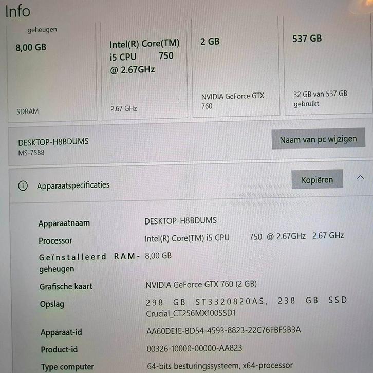 PC Kast, Moederbord & GTX 760 2GB, Computers en Software, Desktop Pc's, Gebruikt, 2 tot 3 Ghz, HDD, SSD, 8 GB, Met videokaart