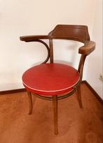 Vintage Thonet Armstoel met Rode Bekleding, Ophalen of Verzenden
