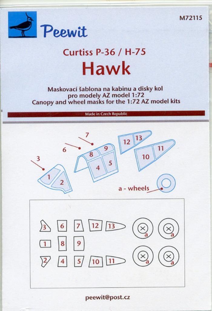 Peewit mask – Curtiss P-36 / H-75 Hawk., Hobby en Vrije tijd, Modelbouw | Vliegtuigen en Helikopters, Nieuw, Vliegtuig, Groter dan 1:72