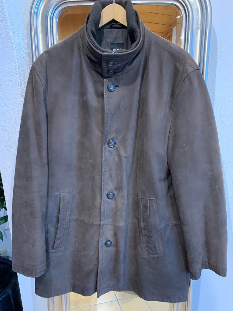 Hugo Boss Bruine Suède Overjas, Kleding | Heren, Verzenden, Zo goed als nieuw, Maat 52/54 (L), Bruin
