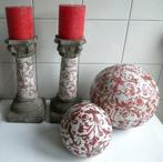KANDELAAR BETON MET KERAMIEK 2 ST. DECO BOL 2 ST., MOOIE SET, Overige materialen, Gebruikt, Ophalen of Verzenden, Kandelaar