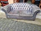 Chesterfield bank blauw grijs leer + BEZORGING GRATIS