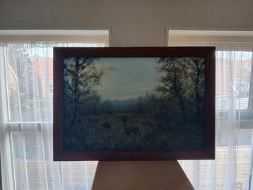 Schilderij op linnen - Boslandschap met herten beschikbaar voor biedingen