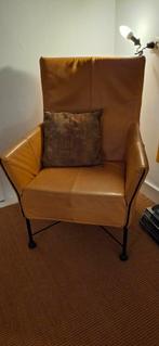 2 Montis Charly fauteuils - Okergeel leer, Gebruikt, 75 tot 100 cm, Ophalen of Verzenden, Metaal