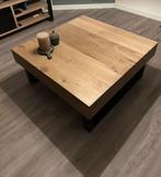 Eiken houten salontafel met stalen onderstel, Huis en Inrichting, Tafels | Salontafels, Ophalen, Gebruikt, 50 tot 100 cm, Eikenhout