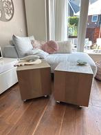 TeakHouten Bijzettafels Set - Vierkant met Wieltjes, Minder dan 45 cm, Minder dan 55 cm, Vierkant, Ophalen of Verzenden