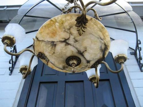 2 x antieken albasten kroonlampen rond 1900., Huis en Inrichting, Lampen | Kroonluchters, Verzenden