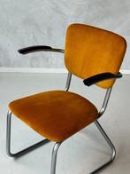 Excellent bureaustoel Ahrend fauteuil vintage geel ribstof, Gebruikt, Vintage, Ophalen of Verzenden, Metaal