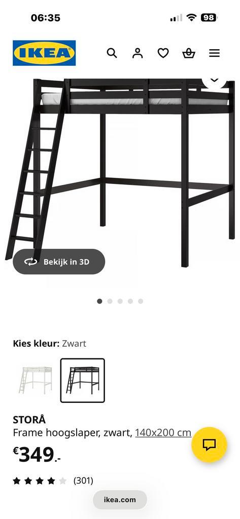 IKEA Stora Hoogslaper 140x150 cm(ingekort,incl matras, Huis en Inrichting, Slaapkamer | Stapelbedden en Hoogslapers, Zo goed als nieuw