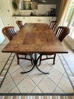 Teakhouten Eettafel met Smeedijzer Onderstel, Ophalen, Gebruikt, Teakhout, 50 tot 100 cm