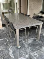 Tuintafel, zwaar marmeren blad + 6 stoelen, Tuin en Terras, Tuintafels, Ophalen, Zo goed als nieuw, Rechthoekig, Hout