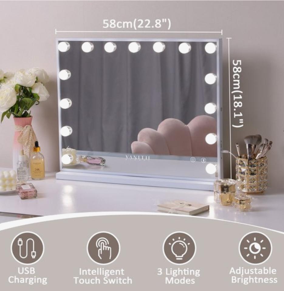 Hollywood Spiegel met Verlichting, Huis en Inrichting, Woonaccessoires | Spiegels, Nieuw, 50 tot 75 cm, Rechthoekig, Ophalen