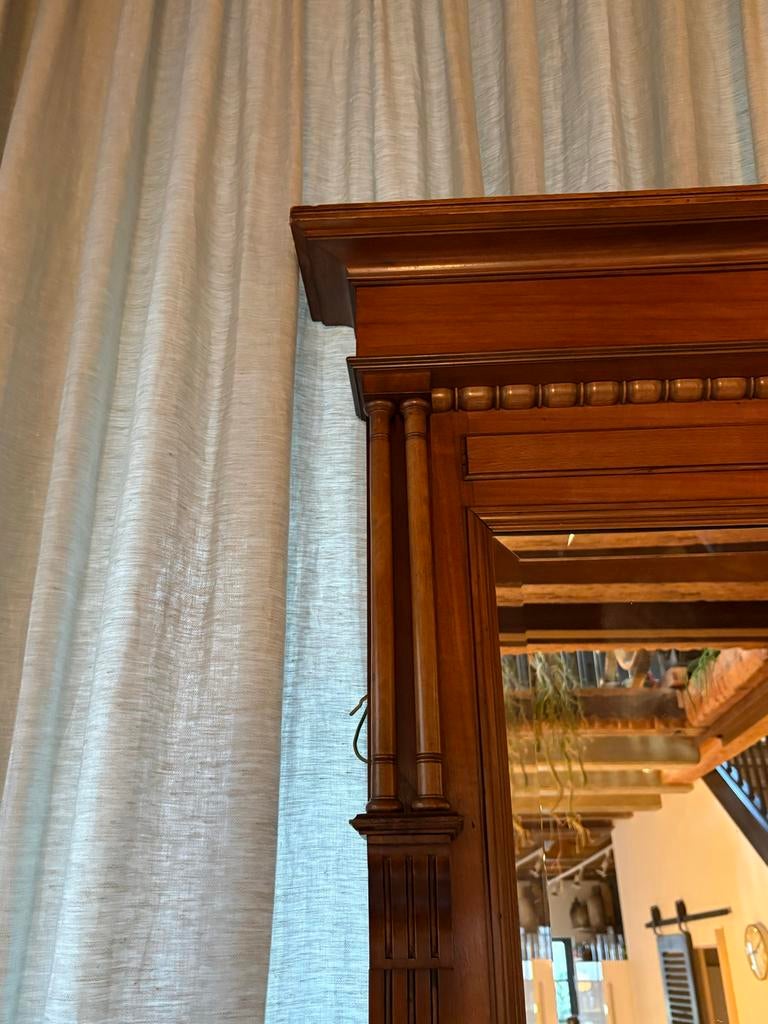 Notenhouten spiegel met tafeltje, Empire (stijl), Ophalen, Rechthoekig, 50 tot 100 cm, 150 tot 200 cm