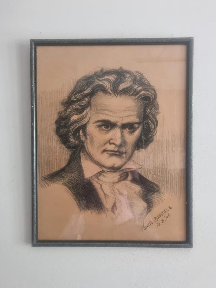 Houtskooltekening Beethoven - Hans Bartels, Antiek en Kunst, Kunst | Tekeningen en Foto's, Ophalen of Verzenden