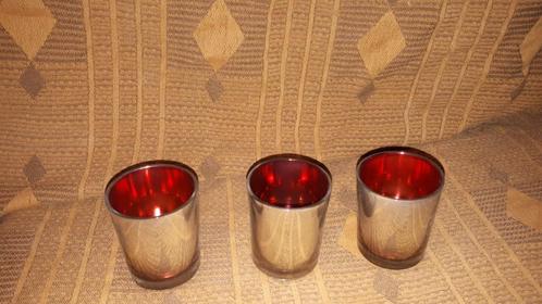 3x waxinelichthouder, theelichthouder, glas zilver met rood, Diversen, Kerst, Zo goed als nieuw, Ophalen of Verzenden
