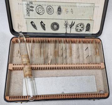 Antieke Microscop. Preparaten cassette F. Kooijman Utrecht beschikbaar voor biedingen