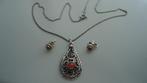 zilveren 835 ( oud zilver) ketting  zilver oorbellen koraal, Nieuw, Ophalen of Verzenden, Met edelsteen, Rood