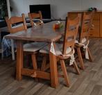 Massief eiken tafel met 4 bijpassende stoelen, Huis en Inrichting, Tafels | Eettafels, Ophalen, Gebruikt, Eikenhout, 50 tot 100 cm