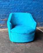 Vintage lounge fauteuil velours, Denemarken, Huis en Inrichting, Stoelen, Ophalen, Hout, Gebruikt, Blauw