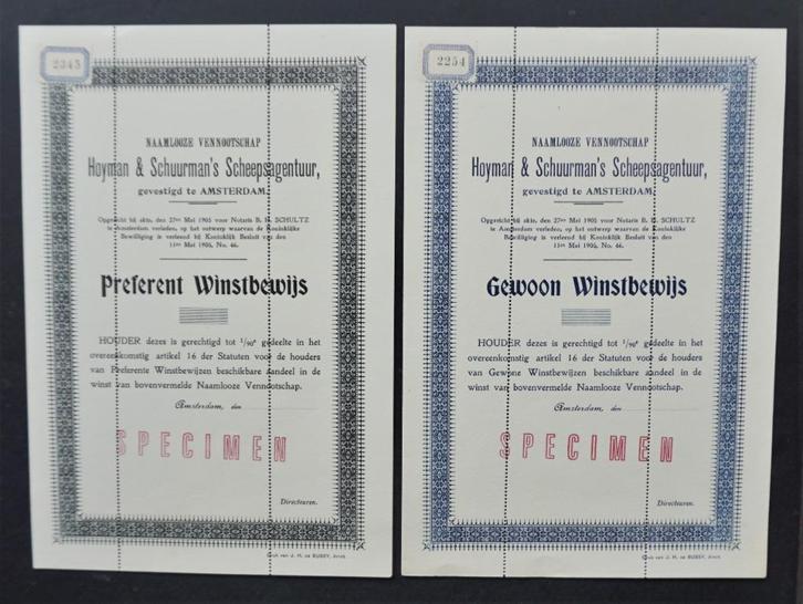 Hoyman & Schuurman's Scheepsagentuur (cargadoors/reisbureau), Postzegels en Munten, Aandelen en Waardepapieren, Overige typen