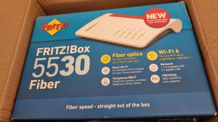 Fritz!Box 5530 Fiber Router met Wifi 6 - Nieuw!, Computers en Software, Routers en Modems, Nieuw, Router met modem, Ophalen of Verzenden