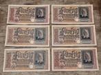 Set 6x 50 Reichsmark Duitsland Tweede Wereldoorlog, Ophalen of Verzenden, Overige soorten, Duitsland