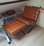 Barcelona Chair Replica met hocker cognac, Huis en Inrichting, Stoelen, Ophalen, Zo goed als nieuw, Bruin, Eén