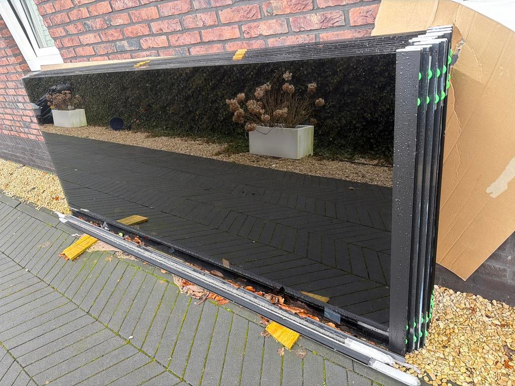 Glazenschuifwanden 10 meter, 254cm hoog, geblindeerd, Ophalen, Nieuw, 160 cm of meer, Glasplaat
