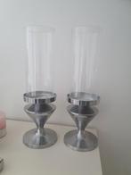 2 RVS / Aluminium windlichten, hoogte 47 cm, Overige kleuren, 25 tot 50 cm, Ophalen of Verzenden, Zo goed als nieuw