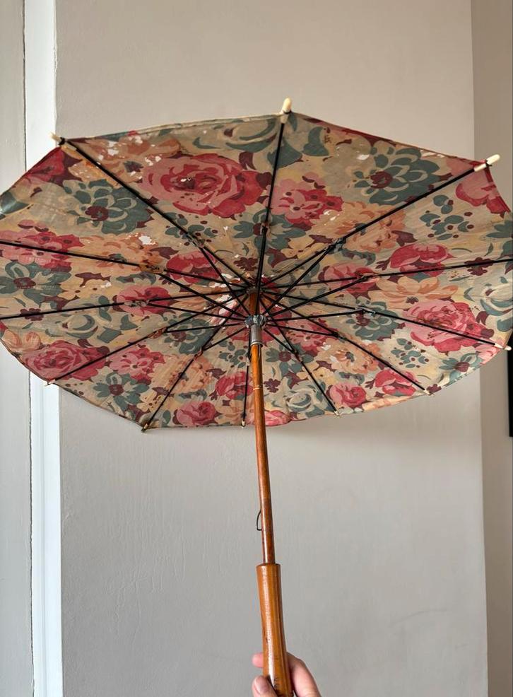 Vintage Parasol met Bloemenprint, jaren ‘20 (?), Antiek en Kunst, Curiosa en Brocante, Ophalen of Verzenden