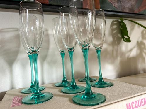 7x luminarc france champagne glaze aqua groen, Verzamelen, Glas en Borrelglaasjes, Zo goed als nieuw, Overige typen, Ophalen of Verzenden