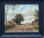 Idyllische Boerenhoeve. Olie/paneel.  Ca 1900. 37/31 cm., Antiek en Kunst, Ophalen