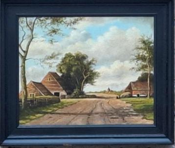 Idyllische Boerenhoeve. Olie/paneel.  Ca 1900. 37/31 cm. beschikbaar voor biedingen