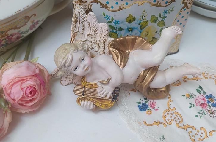 Vintage engeltje met harp, Antiek en Kunst, Curiosa en Brocante, Ophalen of Verzenden