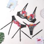 Zwart doorzichtig lingerie setje string bh jarretels sexy, Kleding | Dames, Ondergoed en Lingerie, Verzenden, Zwart, Setje