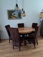 6 eetkamerstoelen bruin suède stof, Ophalen, Bruin, Zo goed als nieuw, Stof
